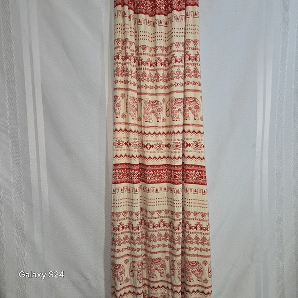 LOVE TREE MAXI STRAPLESS BRIGHT RED/CREAM ELEPHANT PRINT DRESS SIZE SMALL - Picture 7 of 13